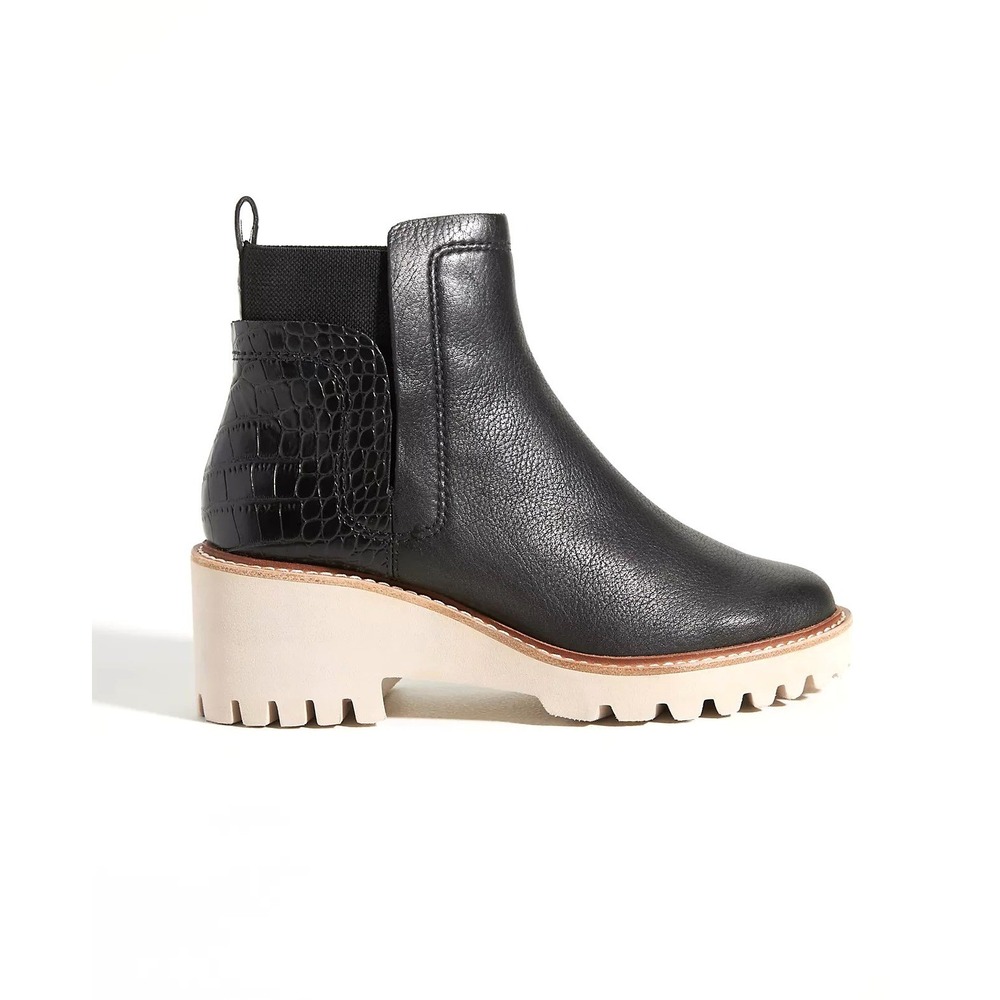 Dolce Vita Anthropologie Huey Chelsea Boots Women 7.5 Black Embossed Lug Sole